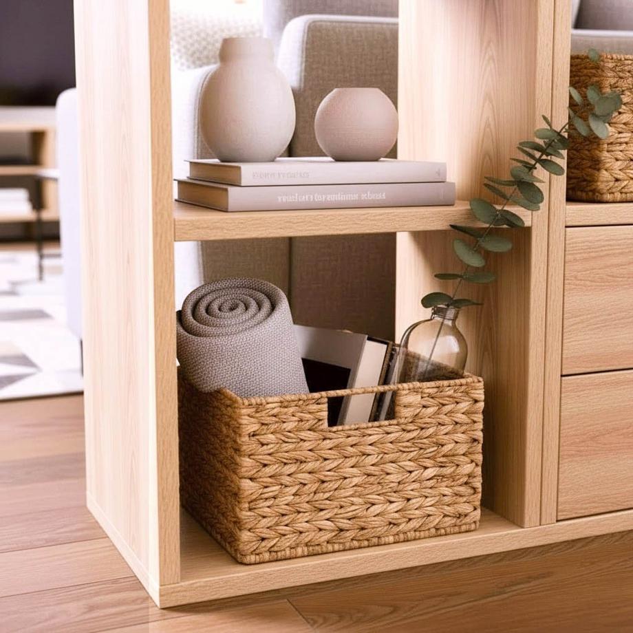 Calicosy Panier en jacinthe d'eau armature métal - hauteur 17 cm  