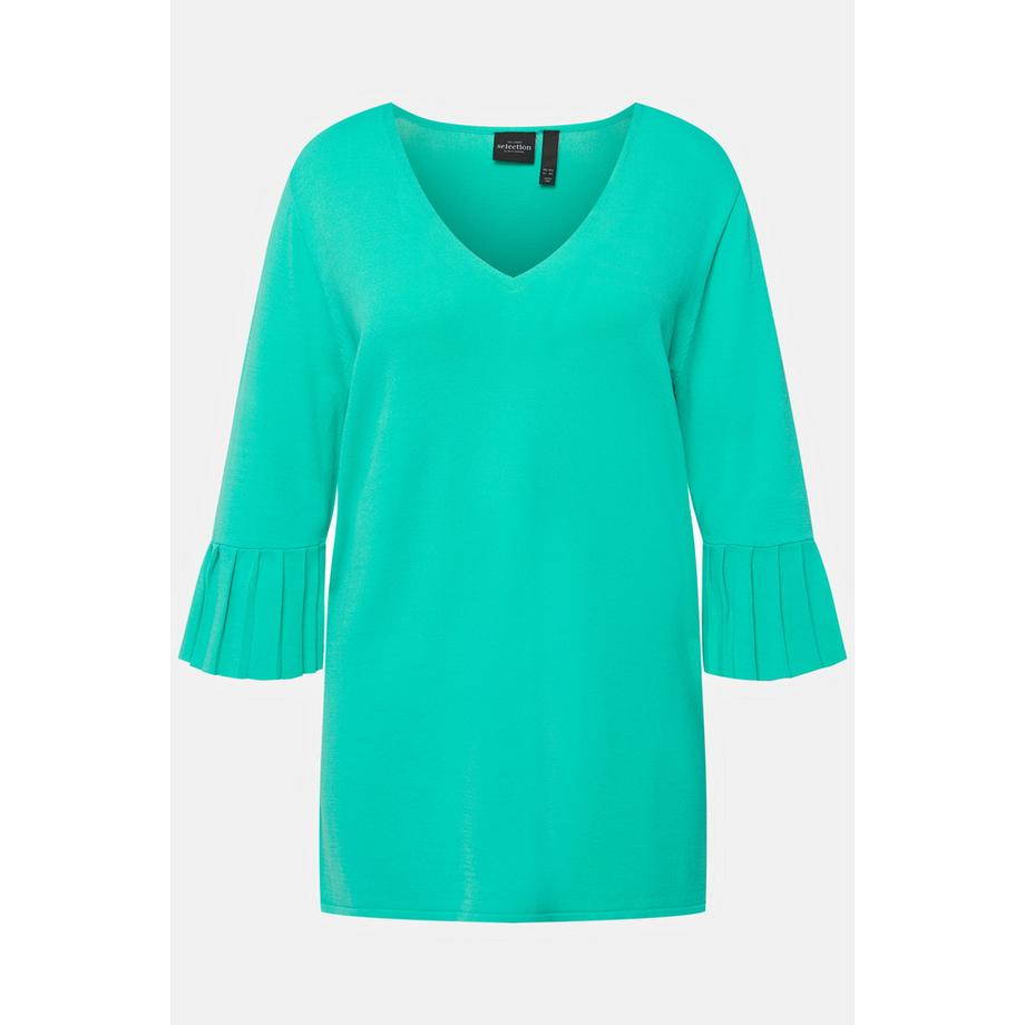 Ulla Popken Pullover Scollo a V Maniche 3/4 Plissettate  