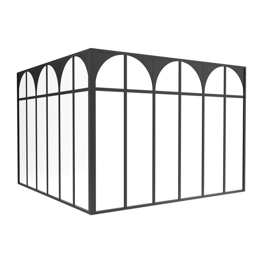 Vente-unique  Art-Deco-Glaswand Ecklösung - 180 x 180 x 130 - thermolackiertes Aluminium - Schwarz - ARCADEA 