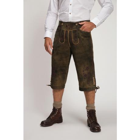 JP1880  Lederhosen a 3/4 in tradizionale stile Tracht in pelle scamosciata di capra con ricami tradizionali 