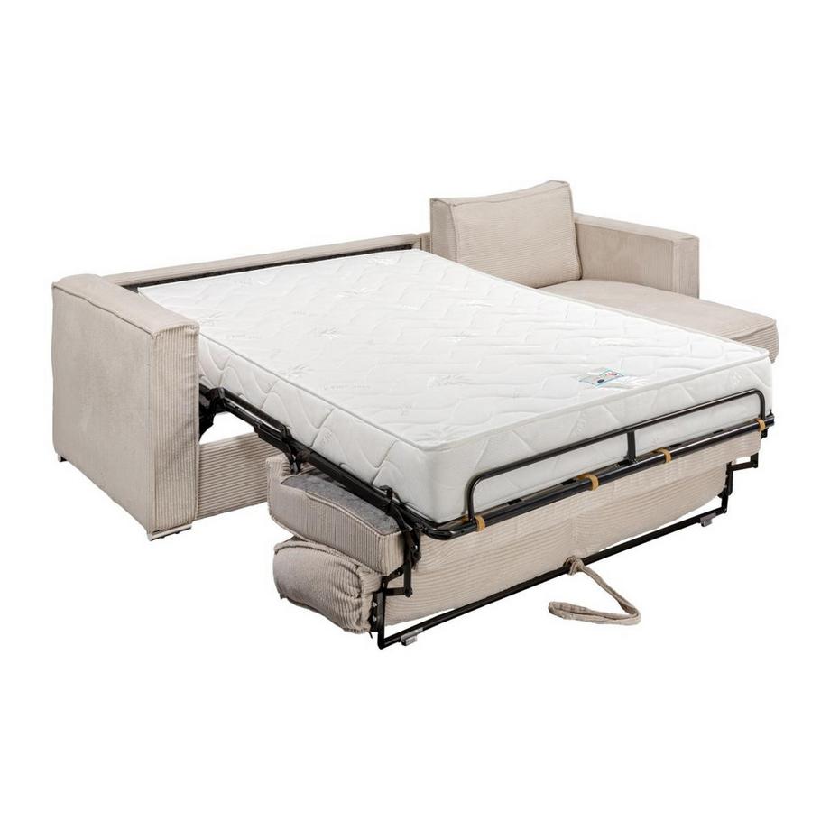 Vente-unique Eckschlafsofa mit Matratze - Ecke wechselbar - Cord - Beige - Liegefläche mit Lattenrost mit breiten Latten 160 cm - Matratze 22 cm - LORETO  