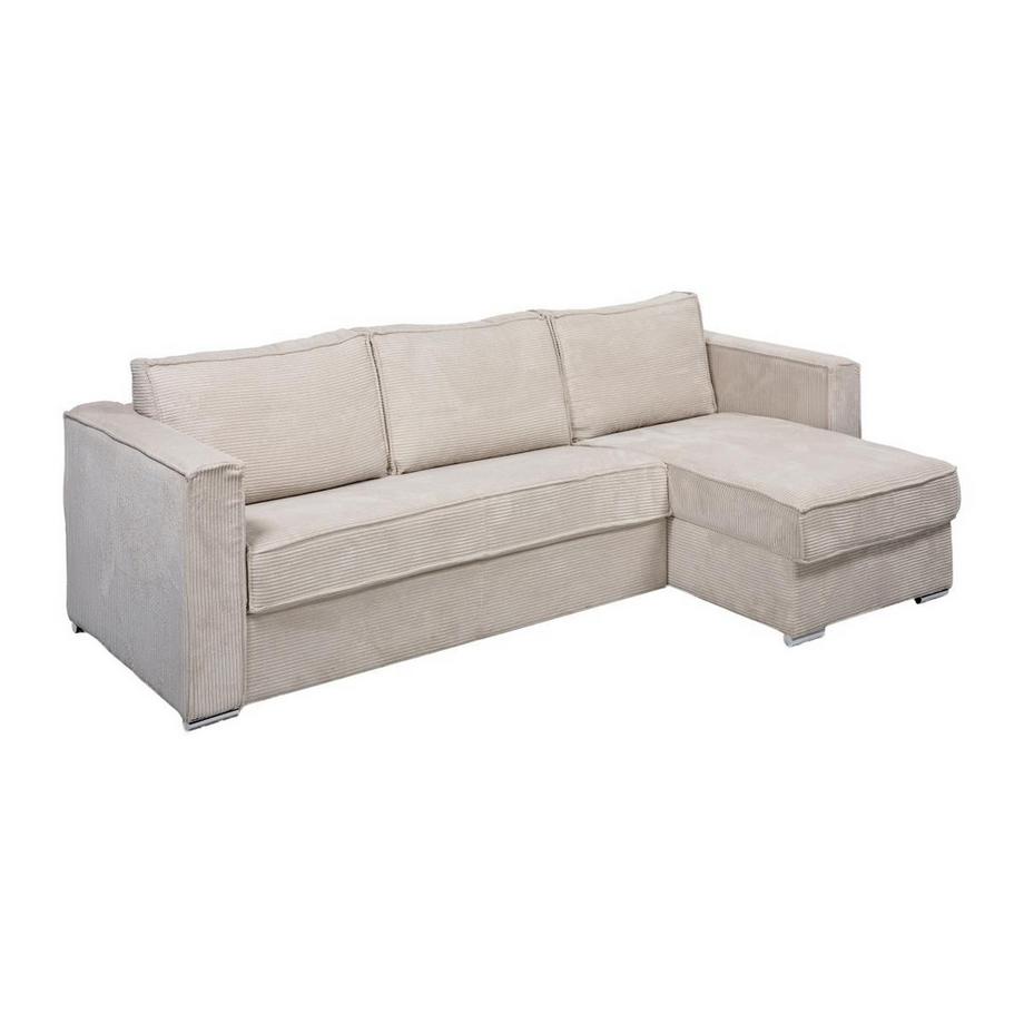 Eckschlafsofa mit Matratze - Ecke wechselbar - Cord - Beige - Liegefläche mit Lattenrost mit breiten Latten 160 cm - Matratze 22 cm - LORETO