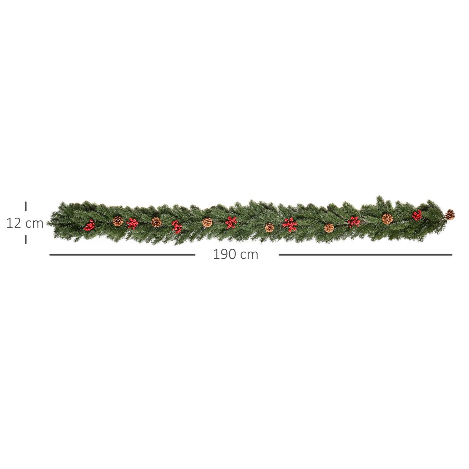 Northio Guirlande de Noël artificielle de 1,9 m, décoration florale avec pommes de pin, baies, sapin pour escaliers, cheminée, PE vert  