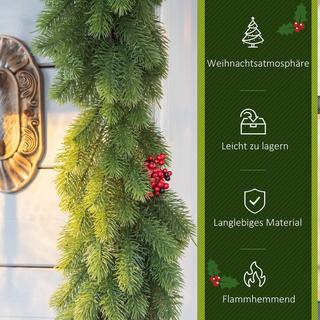 Northio Guirlande de Noël artificielle de 1,9 m, décoration florale avec pommes de pin, baies, sapin pour escaliers, cheminée, PE vert  
