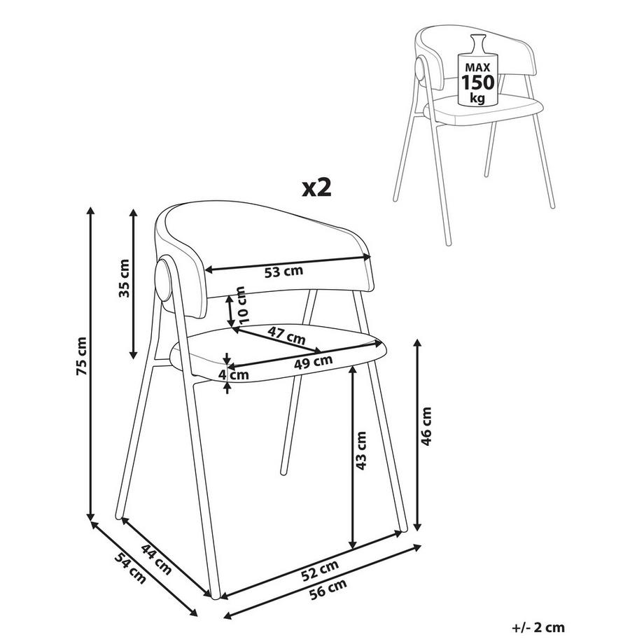 Beliani Set di 2 sedie da pranzo en Ciniglia Minimalista ALANSON  