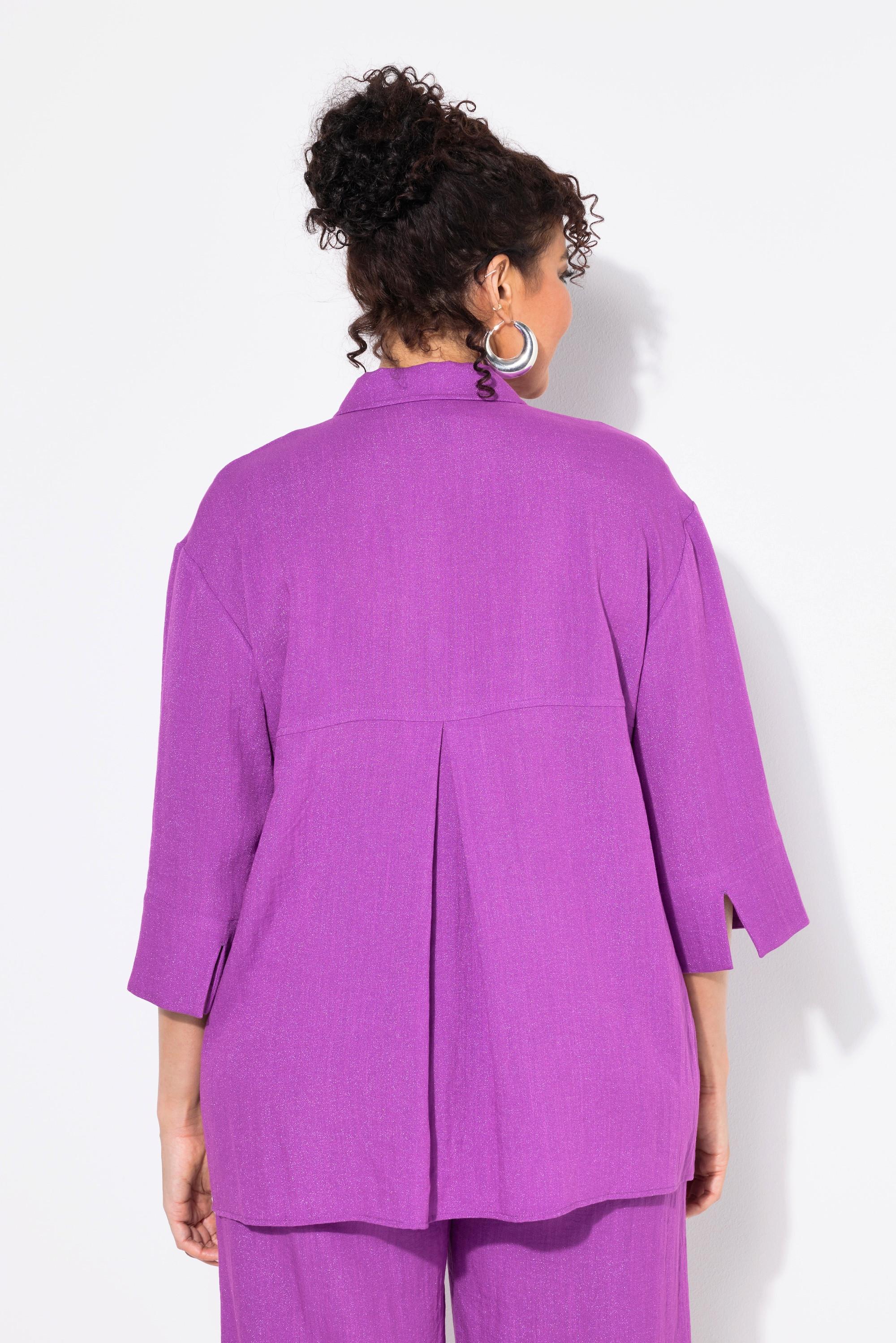 Ulla Popken Chemisier en viscose mélangée Col de chemise Manches 3/4  