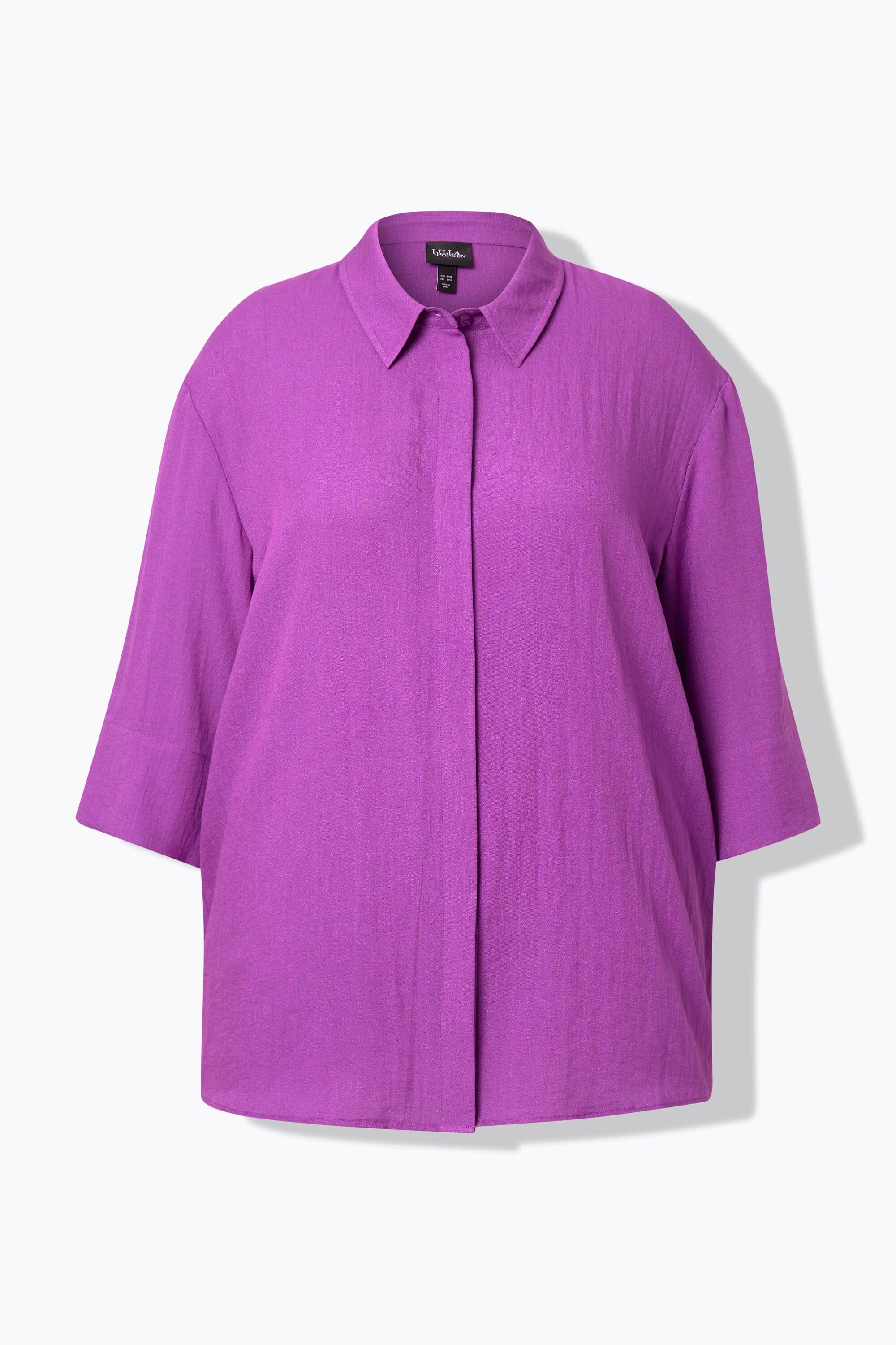 Ulla Popken Chemisier en viscose mélangée Col de chemise Manches 3/4  