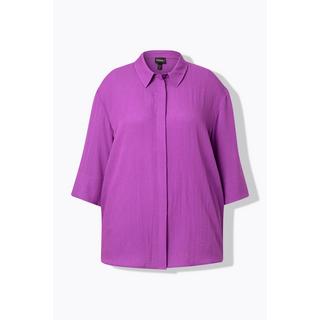 Ulla Popken Chemisier en viscose mélangée Col de chemise Manches 3/4  