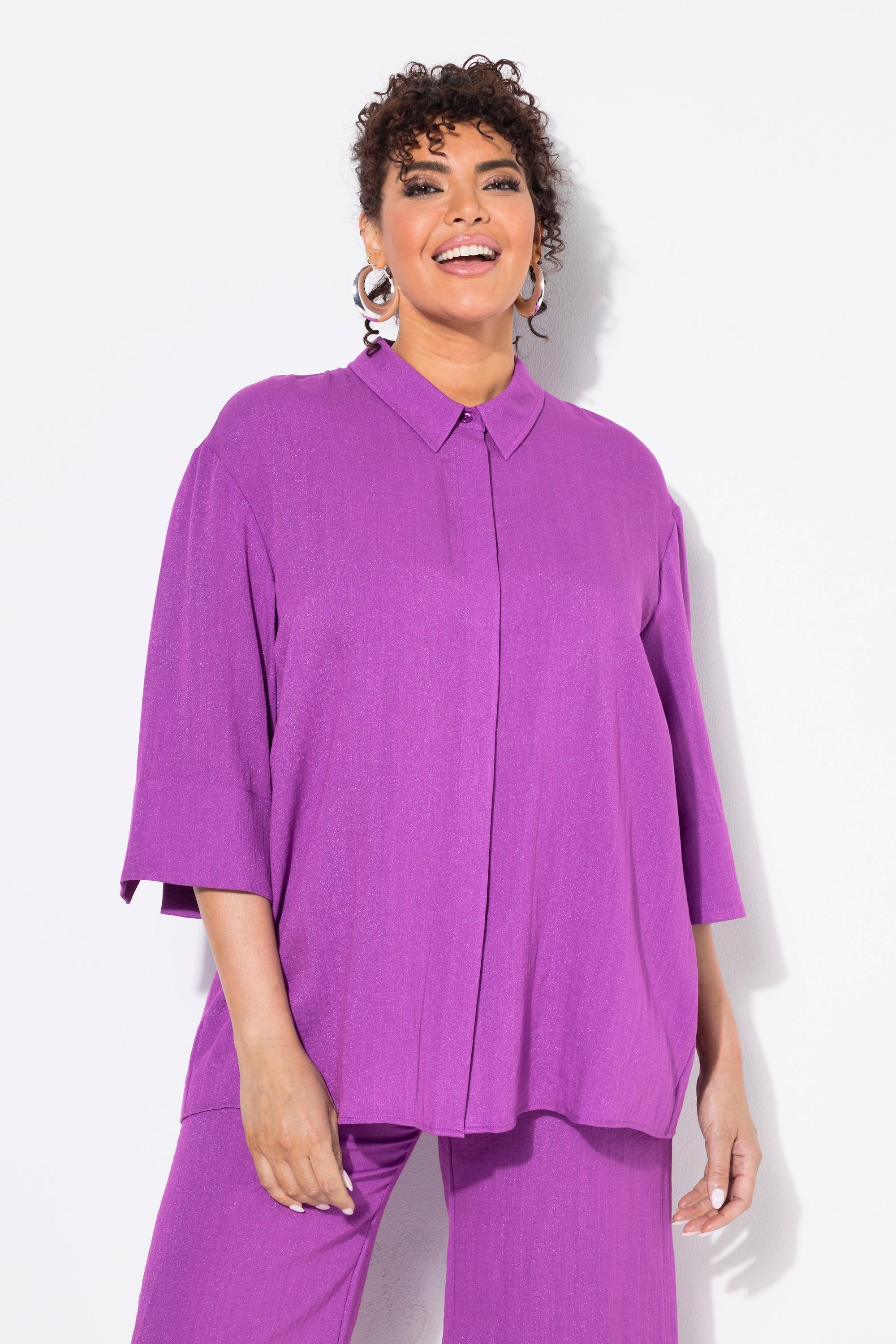 Ulla Popken Chemisier en viscose mélangée Col de chemise Manches 3/4  