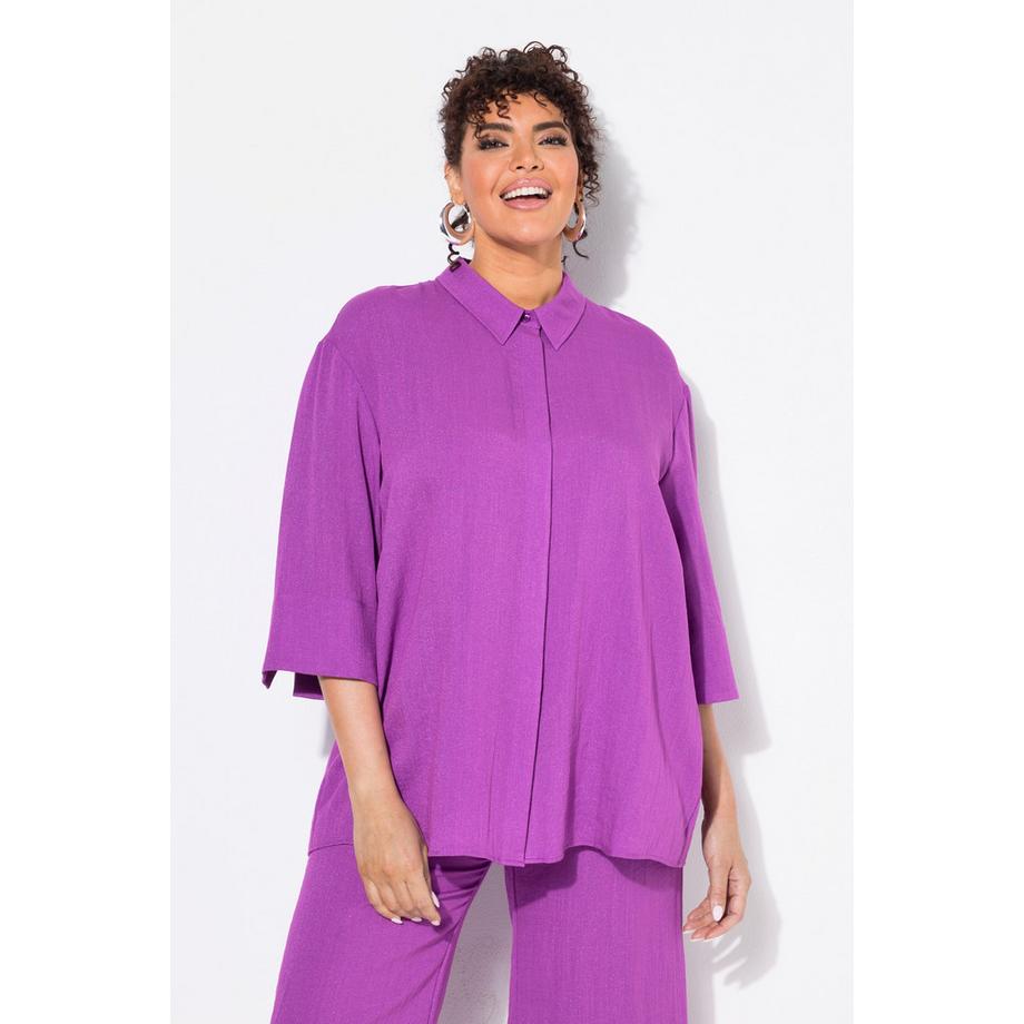 Ulla Popken Hemdbluse Viskosemix Hemdkragen 3/4-Arm  