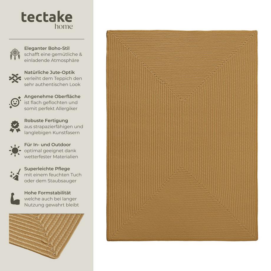 Tectake Geflochtener Teppich Raya verschiedene Größen Boho-Stil, für In- und Outdoor  