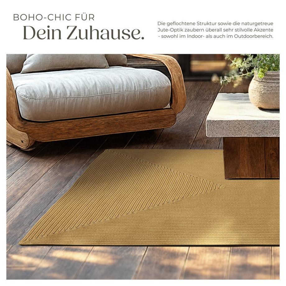Tectake Geflochtener Teppich Raya verschiedene Größen Boho-Stil, für In- und Outdoor  