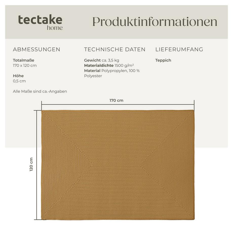 Tectake Geflochtener Teppich Raya verschiedene Größen Boho-Stil, für In- und Outdoor  