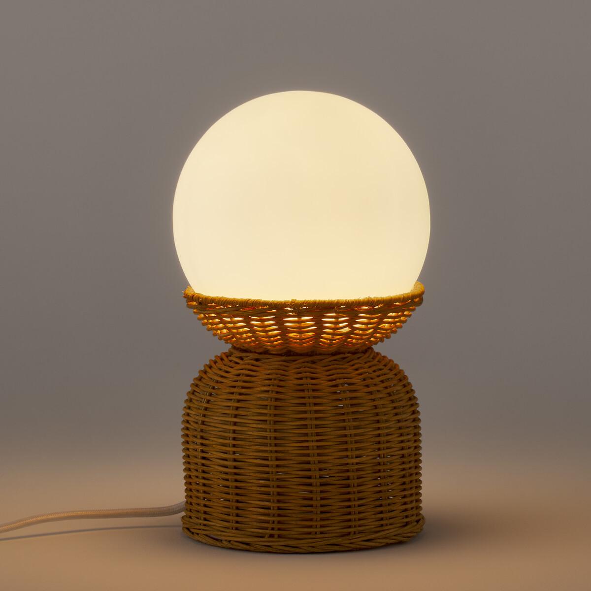 La Redoute Intérieurs Lampe à poser rotin et verre opaline  