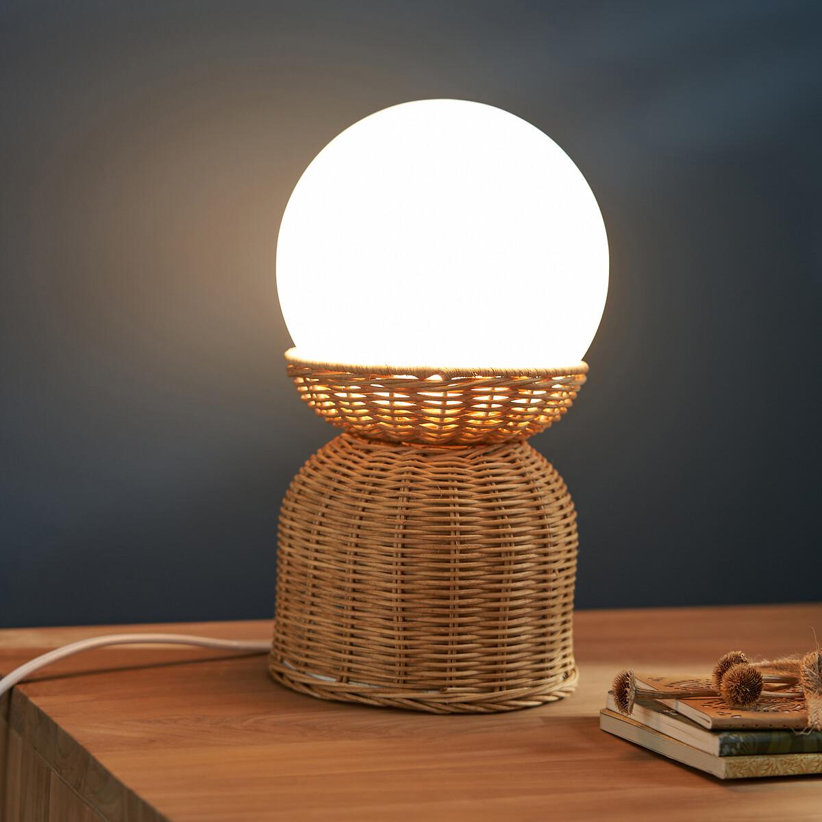 La Redoute Intérieurs Lampe à poser rotin et verre opaline  