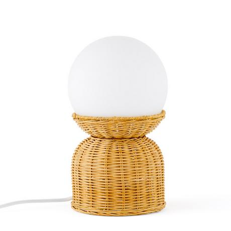 La Redoute Intérieurs Lampe à poser rotin et verre opaline  