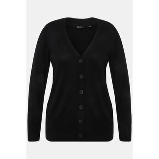 Ulla Popken  Cardigan fine maille, encolure en V et patte de boutonnage 