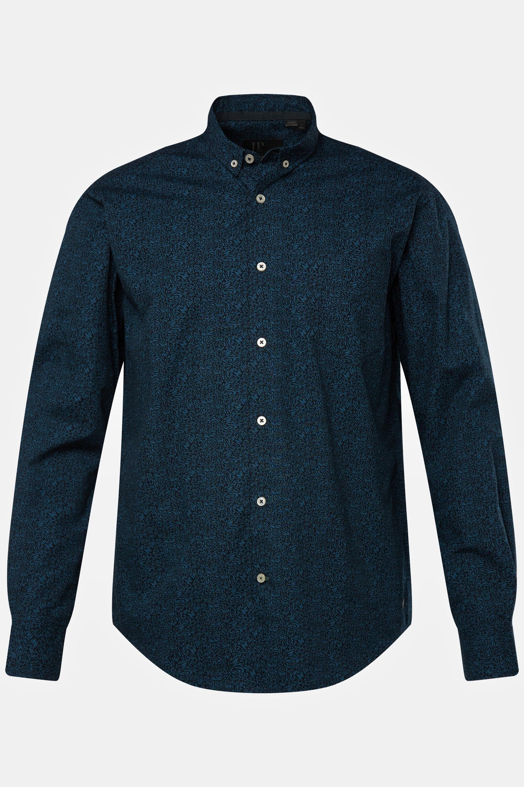 JP1880  Camicia dalla vestibilità moderna con stampa allover, maniche lunghe e collettino button-down blu notte 