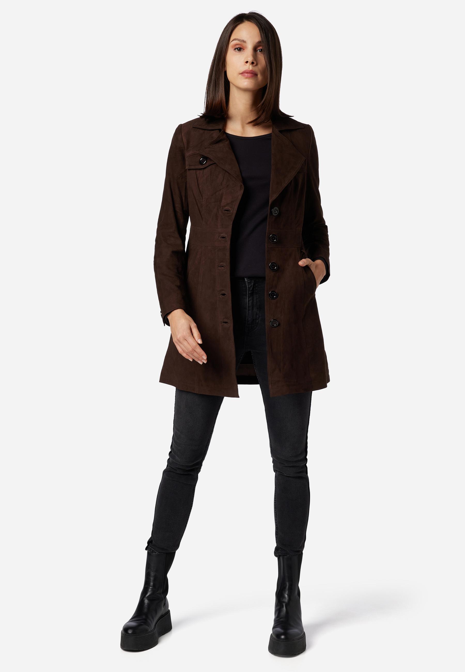 RICANO  Manteau en cuir  Lucy, avec boutons et col réversible 