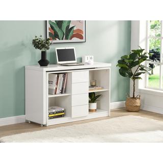 Vente-unique Bureau extensible avec plateau pivotant 360° - MDF - Blanc laqué - PAVELO  