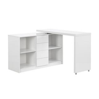 Vente-unique Bureau extensible avec plateau pivotant 360° - MDF - Blanc laqué - PAVELO  