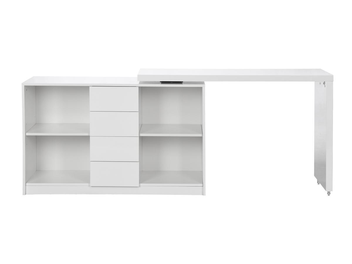 Vente-unique Bureau extensible avec plateau pivotant 360° - MDF - Blanc laqué - PAVELO  