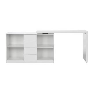 Vente-unique Bureau extensible avec plateau pivotant 360° - MDF - Blanc laqué - PAVELO  