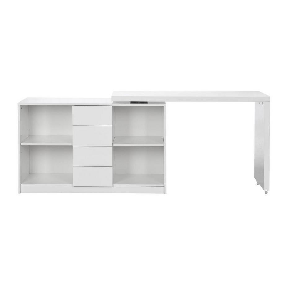Vente-unique Scrivania allungabile con piano girevole a 360° MDF Bianco laccato - PAVELO  