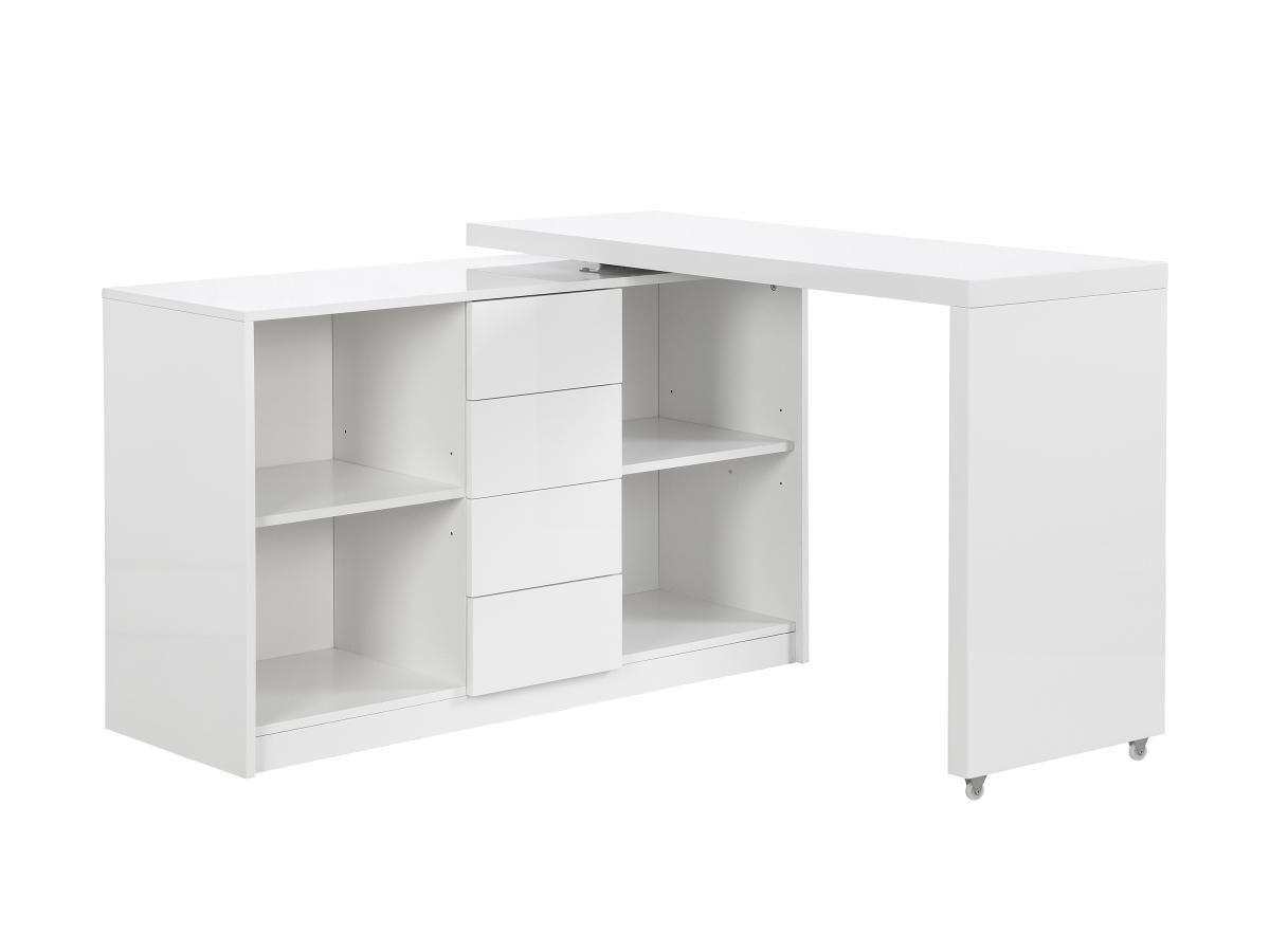 Vente-unique Bureau extensible avec plateau pivotant 360° - MDF - Blanc laqué - PAVELO  