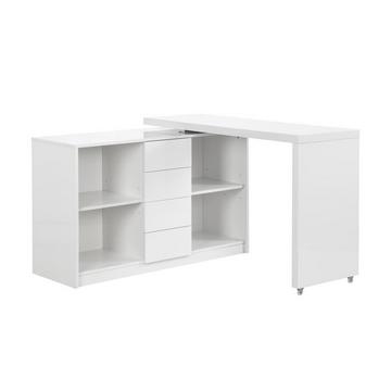 Bureau extensible avec plateau pivotant 360° - MDF - Blanc laqué - PAVELO