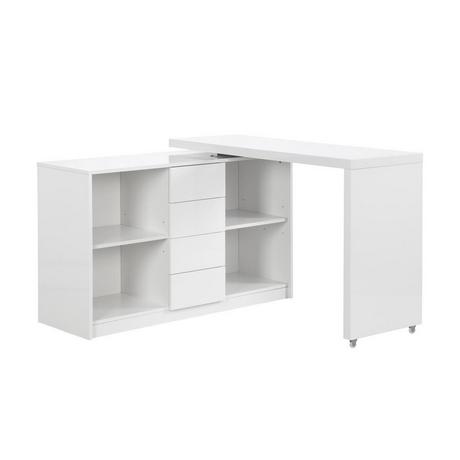 Vente-unique Bureau extensible avec plateau pivotant 360° - MDF - Blanc laqué - PAVELO  