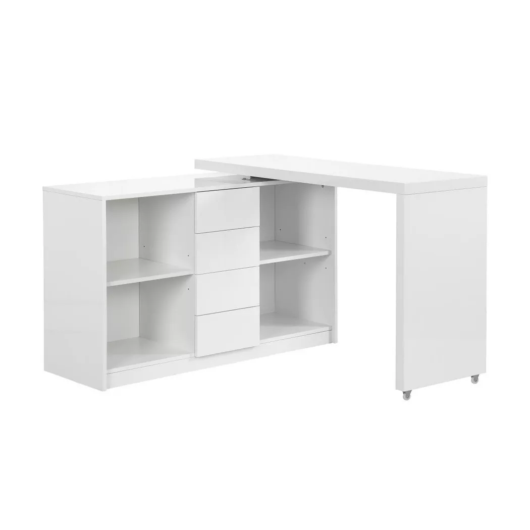 Vente-unique - Bureau extensible avec plateau pivotant 360° - mdf - Blanc laqué - pavelo