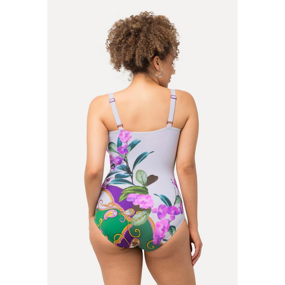 Ulla Popken Maillot de bain imprimé orchidée à bonnets souples  
