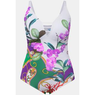 Ulla Popken  Maillot de bain à bonnets moulés. Matière recyclée et motif orchidée 