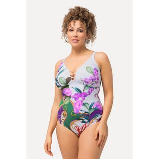 Ulla Popken  Maillot de bain à bonnets moulés. Matière recyclée et motif orchidée 