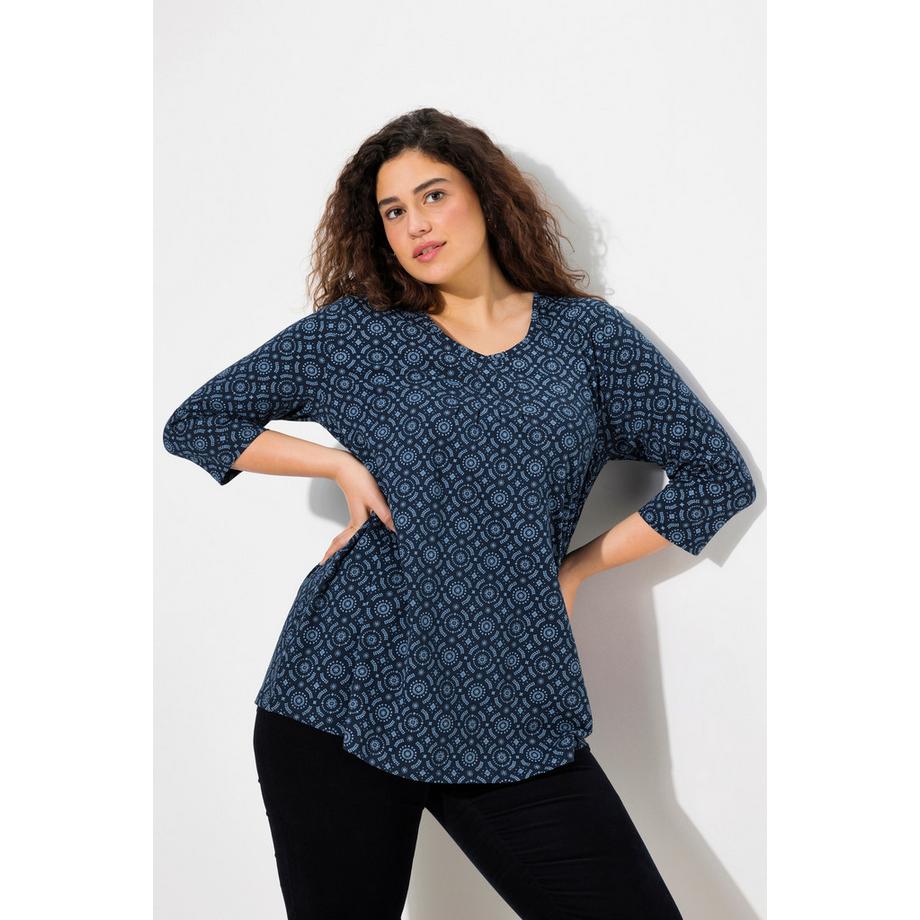 Ulla Popken Maglia Taglio Svasato Pieghe Decorative Scollo a V Maniche 3/4  