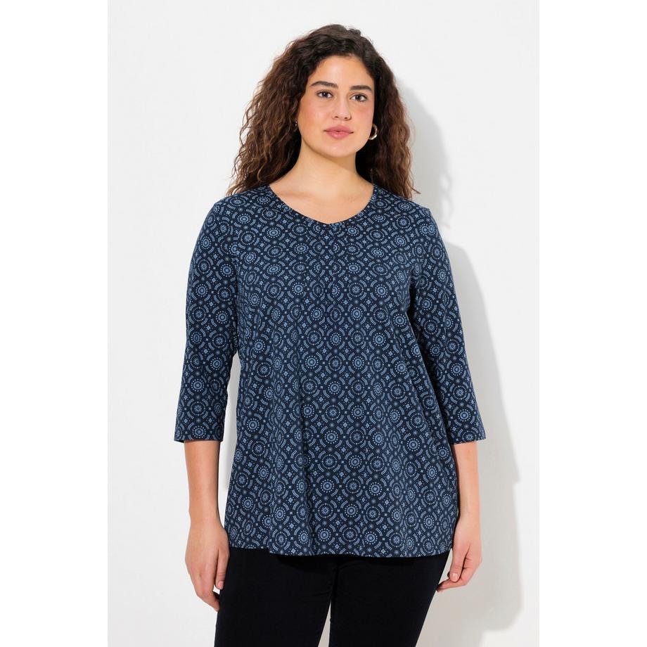 Ulla Popken Maglia Taglio Svasato Pieghe Decorative Scollo a V Maniche 3/4  