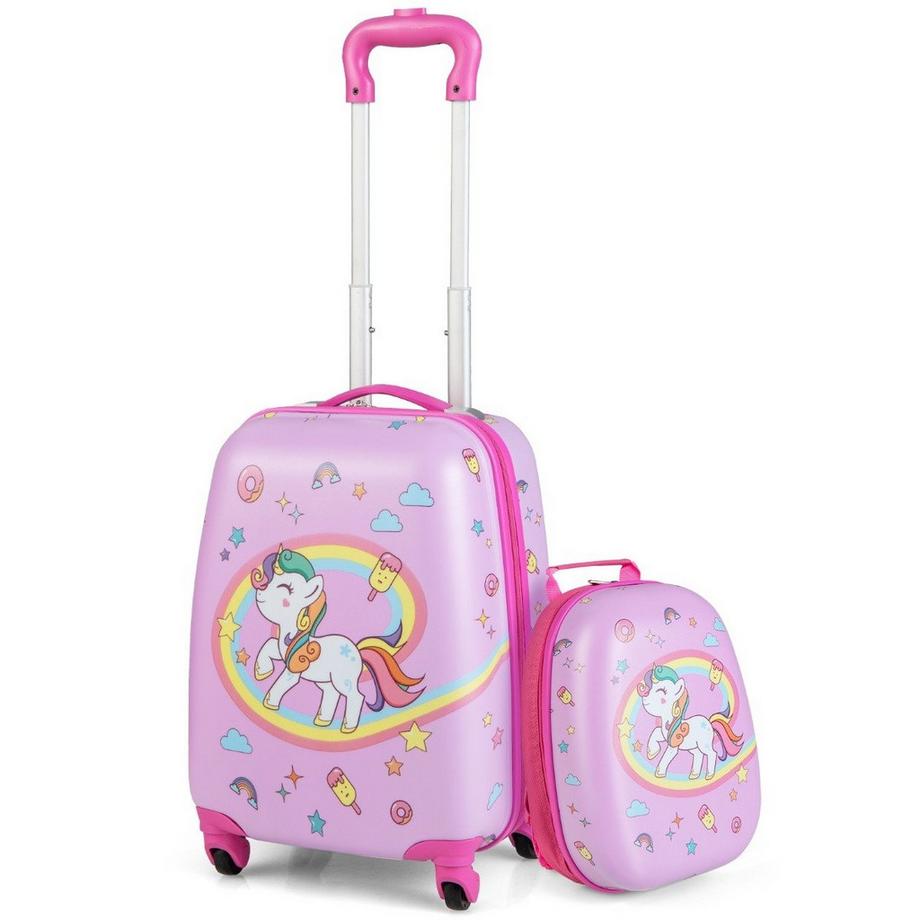 Northix  Valise pour enfants valise rigide à roulettes ensemble de bagages à main 2 pièces avec roues pivotantes rose 