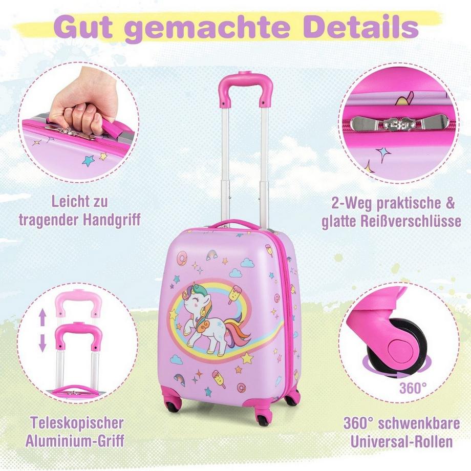 Northix  Valise pour enfants valise rigide à roulettes ensemble de bagages à main 2 pièces avec roues pivotantes rose 