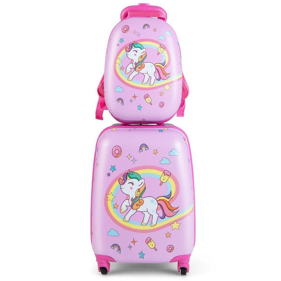 Northix  Valise pour enfants valise rigide à roulettes ensemble de bagages à main 2 pièces avec roues pivotantes rose 