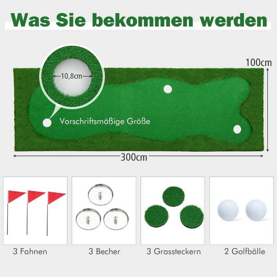 Northix  300 x 100 cm Golf Puttingmatte Golfmatte mit Kunstrasen Trainingsmatte für Zuhause Grün 