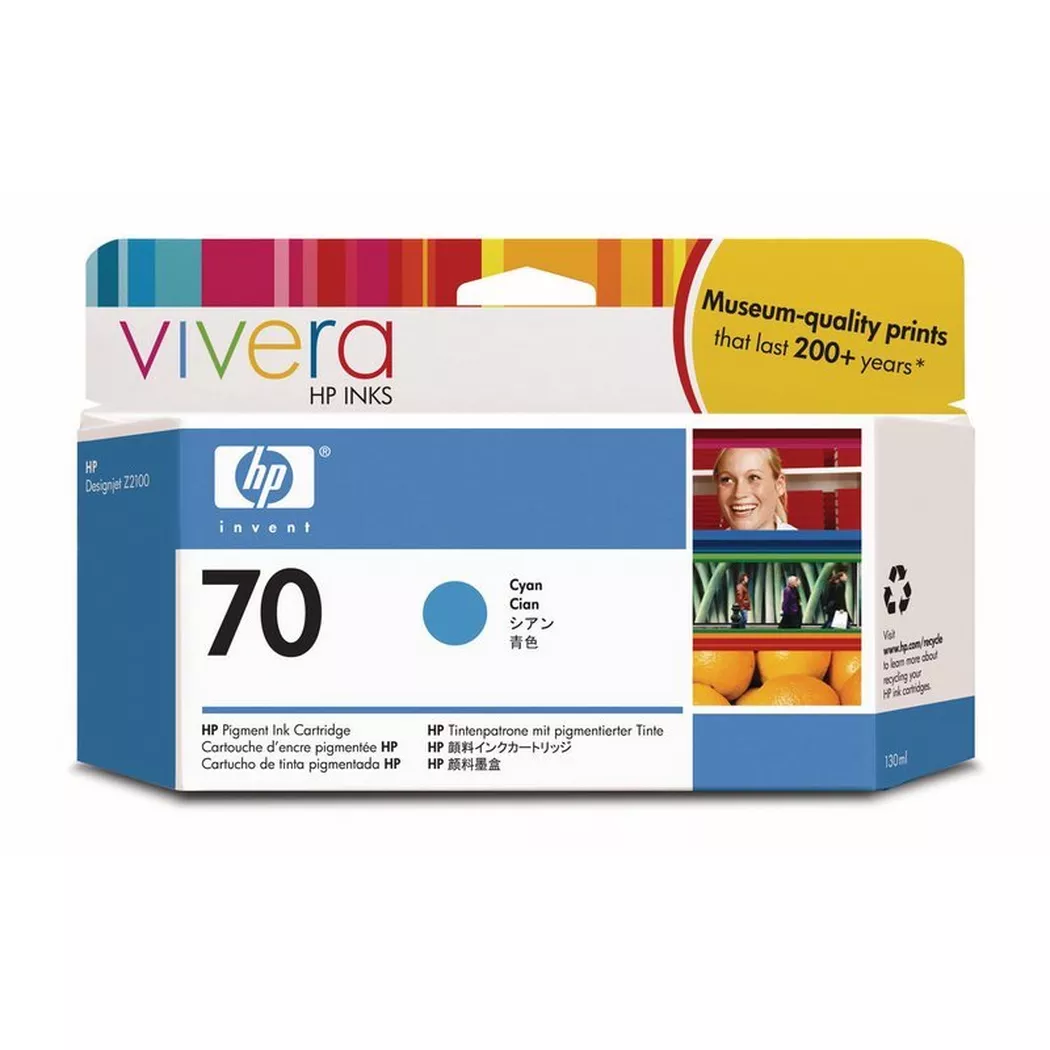 Hewlett-Packard – HP Tintenpatrone 70 cyan C9452A DesignJet Z2100/3100 130ml, Cyan-Blau, One Size