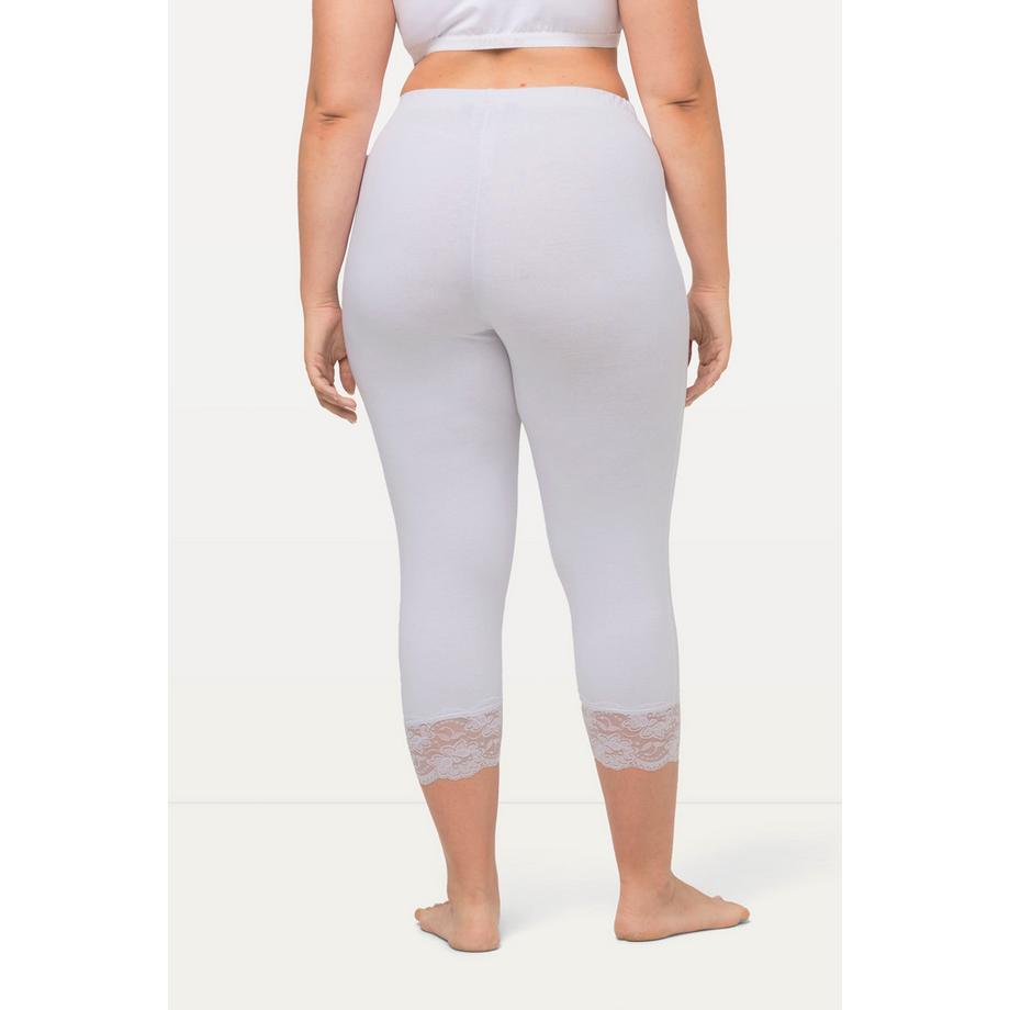 Ulla Popken Capri Leggings elastischer Spitzensaum  