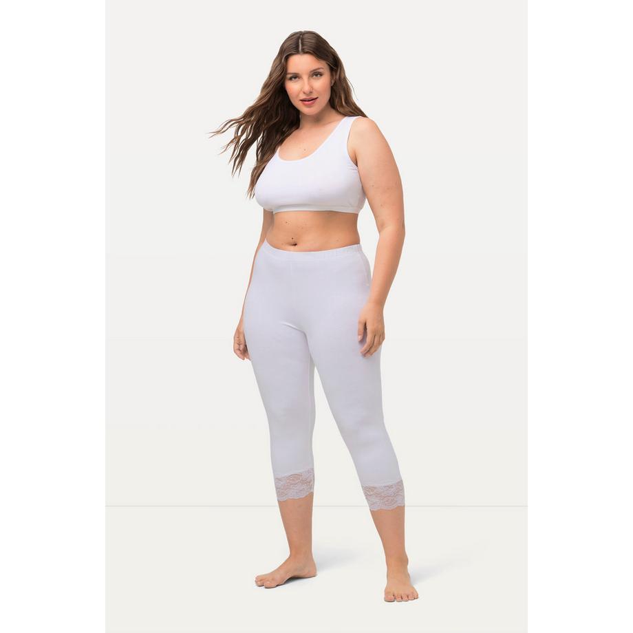 Ulla Popken Capri Leggings elastischer Spitzensaum  