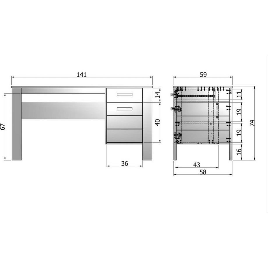 mutoni Scrivania Dennis pino acciaio grigio  