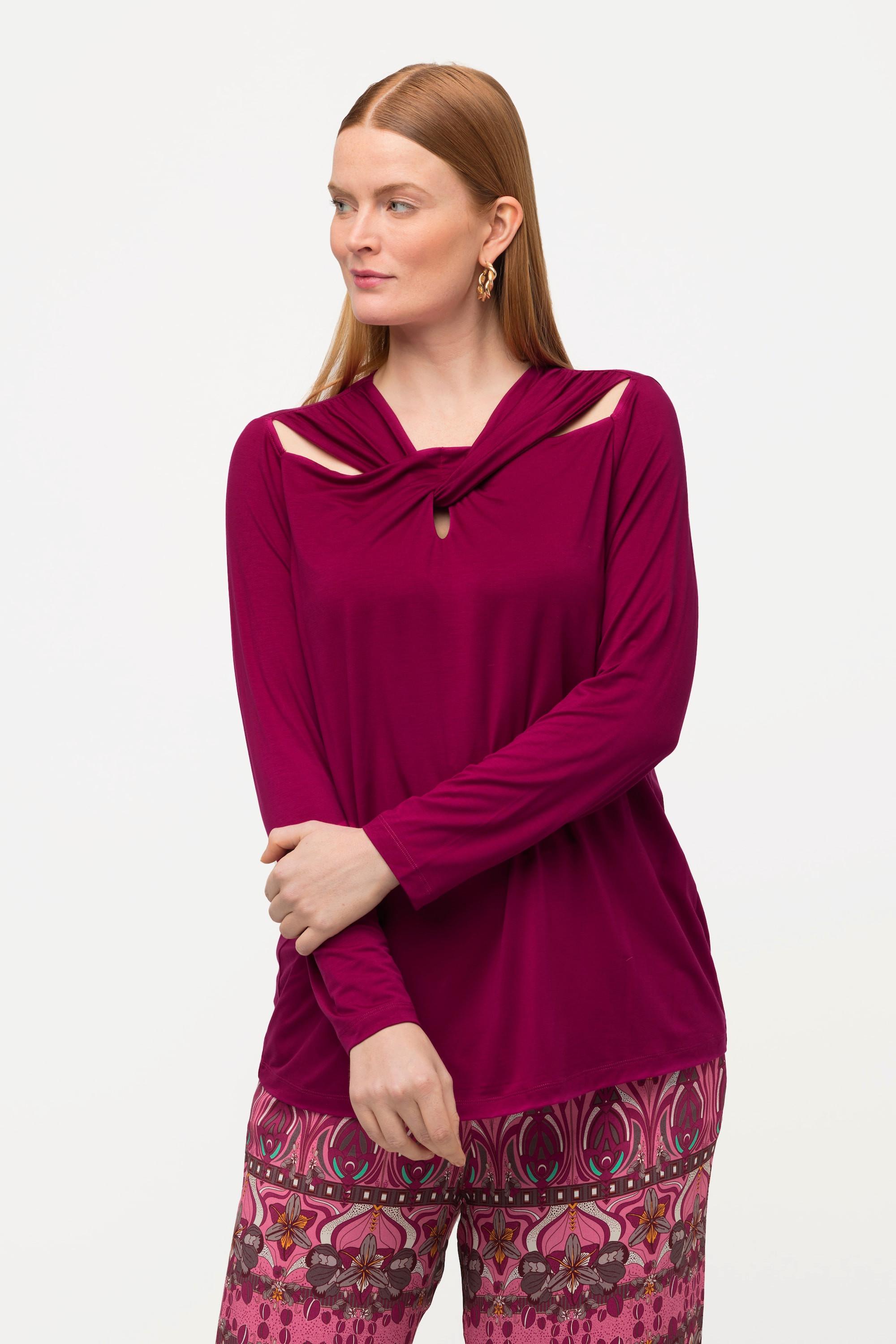 Ulla Popken  Shirt, drapierter Ausschnitt, Cut-Outs, 3/4-Arm 