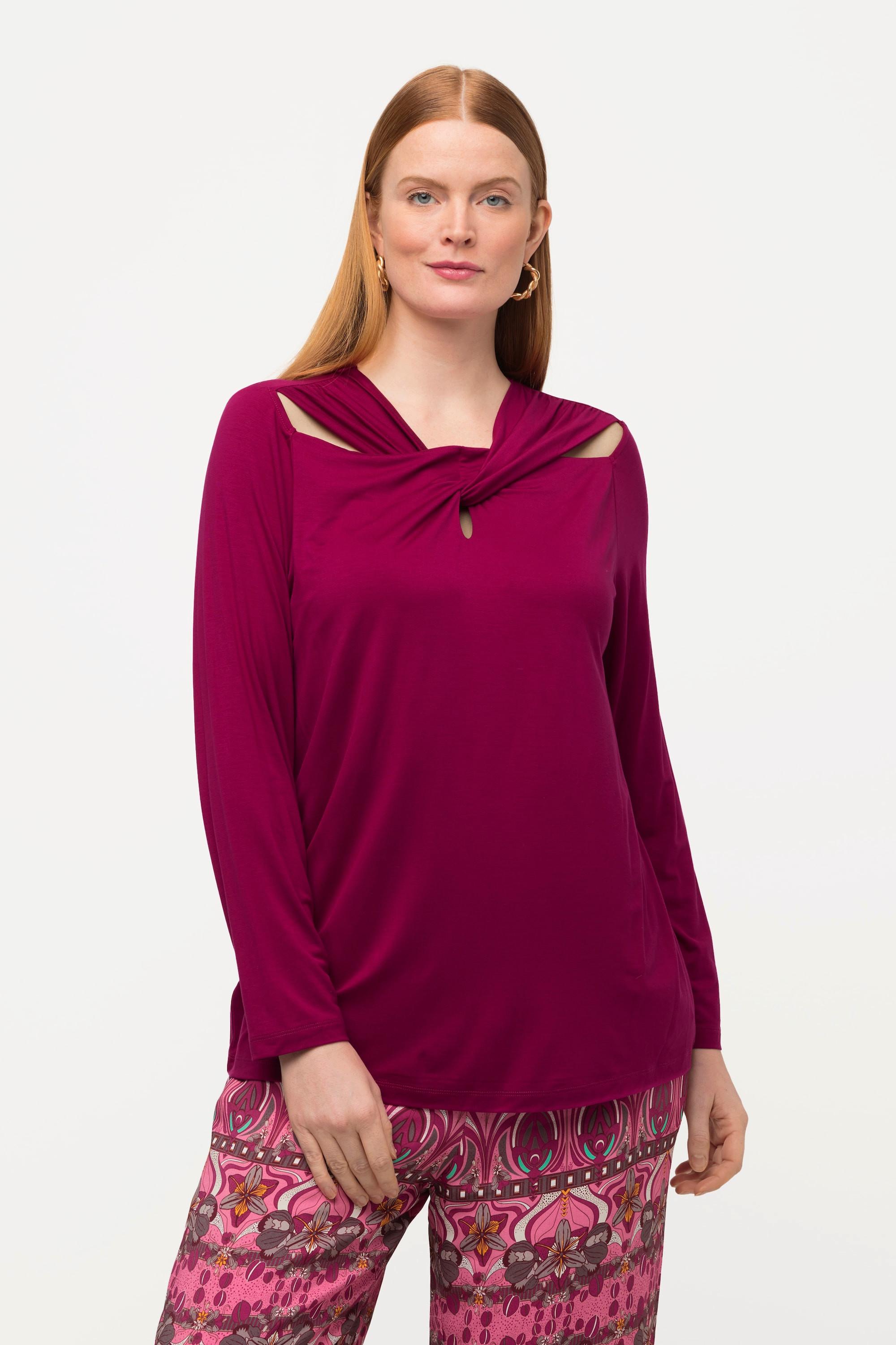 Ulla Popken  Shirt, drapierter Ausschnitt, Cut-Outs, 3/4-Arm 