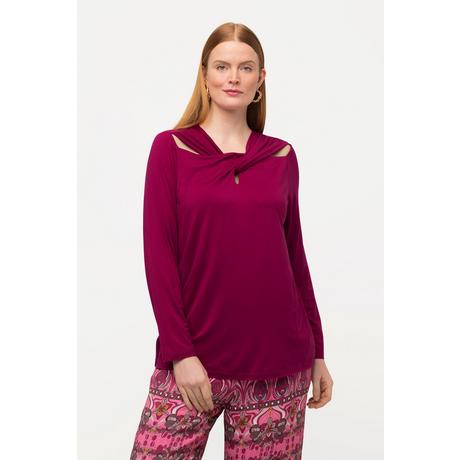 Ulla Popken  Shirt, drapierter Ausschnitt, Cut-Outs, 3/4-Arm 