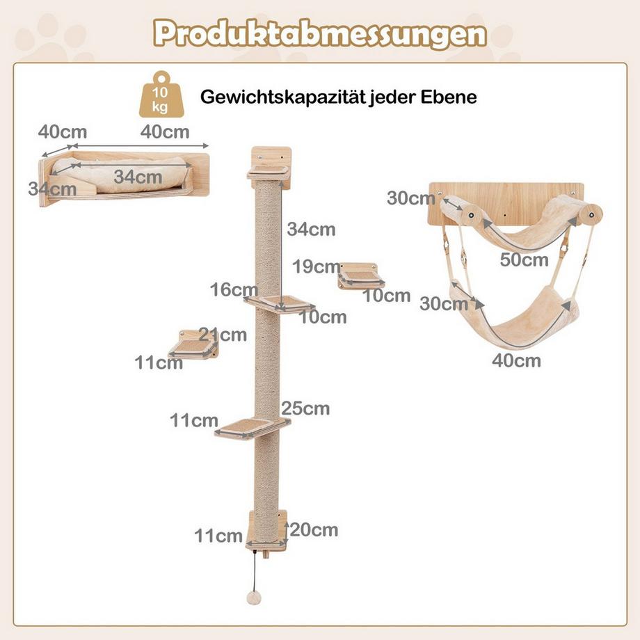 Northix  Ensemble de meubles muraux pour chat, 5 pièces 