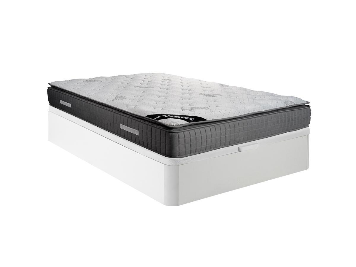 Image of Set aus Bettgestell mit Bettkasten + Matratze - 140 x 190 cm - 7-Zonen-Taschenfederkern & Memory Schaum - Stärke 28 cm - Weiß - MARANI von YSMÉE Set aus Bettgestell mit Bettkasten + Matratze - 140 x 190 cm - 7-Zonen-Taschenfederkern & Memory Schaum - Stär